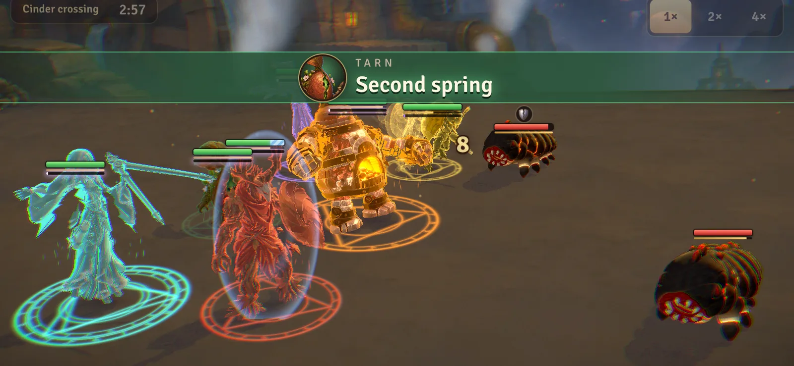 A fight in the Firelow Lands: Tarn casts his Ultimate, Second spring.